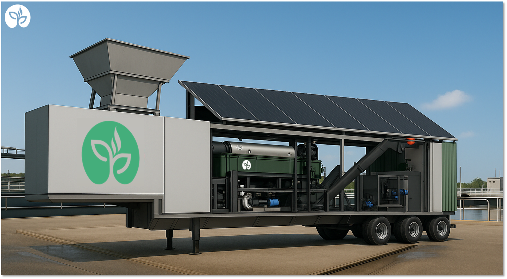 Decarb Energy's innovative Mobile Biosolids+ Box at a Municipal Wastewater Treatment Plant